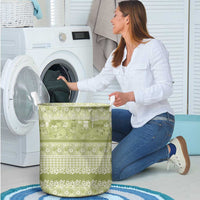 Hawaiian Hibiscus Honu Laundry Basket Sage Green Mele Kalikimaka Palaka Spirit LT9 - Polynesian Pride