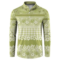 Hawaiian Hibiscus Honu Button Sweatshirt Sage Green Mele Kalikimaka Palaka Spirit LT9 Sage Green - Polynesian Pride