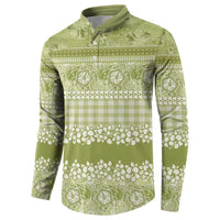 Hawaiian Hibiscus Honu Button Sweatshirt Sage Green Mele Kalikimaka Palaka Spirit LT9 - Polynesian Pride