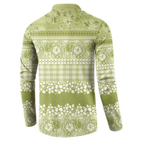 Hawaiian Hibiscus Honu Button Sweatshirt Sage Green Mele Kalikimaka Palaka Spirit LT9 - Polynesian Pride