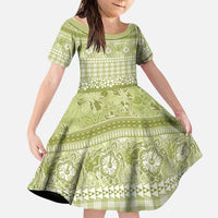 Hawaiian Hibiscus Honu Family Matching Long Sleeve Bodycon Dress and Hawaiian Shirt Sage Green Mele Kalikimaka Palaka Spirit LT9 Daughter's Dress Sage Green - Polynesian Pride
