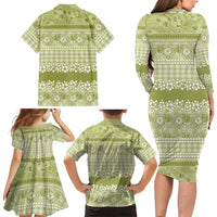 Hawaiian Hibiscus Honu Family Matching Long Sleeve Bodycon Dress and Hawaiian Shirt Sage Green Mele Kalikimaka Palaka Spirit LT9 - Polynesian Pride