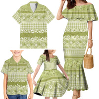 Hawaiian Hibiscus Honu Family Matching Mermaid Dress and Hawaiian Shirt Sage Green Mele Kalikimaka Palaka Spirit LT9 - Polynesian Pride