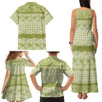 Hawaiian Hibiscus Honu Family Matching Tank Maxi Dress and Hawaiian Shirt Sage Green Mele Kalikimaka Palaka Spirit LT9 - Polynesian Pride