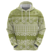 Hawaiian Hibiscus Honu Hoodie Sage Green Mele Kalikimaka Palaka Spirit - Polynesian Pride