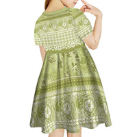 Hawaiian Hibiscus Honu Kid Short Sleeve Dress Sage Green Mele Kalikimaka Palaka Spirit - Polynesian Pride