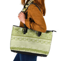 Hawaiian Hibiscus Honu Leather Tote Bag Sage Green Mele Kalikimaka Palaka Spirit - Polynesian Pride