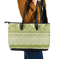 Hawaiian Hibiscus Honu Leather Tote Bag Sage Green Mele Kalikimaka Palaka Spirit - Polynesian Pride