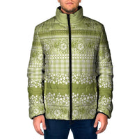 Hawaiian Hibiscus Honu Padded Jacket Sage Green Mele Kalikimaka Palaka Spirit LT9 Men Sage Green - Polynesian Pride