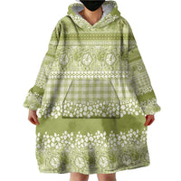 Hawaiian Hibiscus Honu Wearable Blanket Hoodie Sage Green Mele Kalikimaka Palaka Spirit - Polynesian Pride