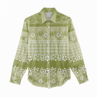 Hawaiian Hibiscus Honu Women Casual Shirt Sage Green Mele Kalikimaka Palaka Spirit LT9 - Polynesian Pride