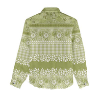 Hawaiian Hibiscus Honu Women Casual Shirt Sage Green Mele Kalikimaka Palaka Spirit LT9 - Polynesian Pride