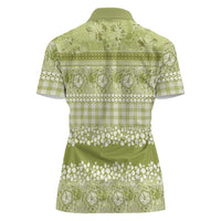 Hawaiian Hibiscus Honu Women Polo Shirt Sage Green Mele Kalikimaka Palaka Spirit LT9 - Polynesian Pride