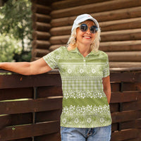 Hawaiian Hibiscus Honu Women Polo Shirt Sage Green Mele Kalikimaka Palaka Spirit LT9 - Polynesian Pride