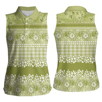 Hawaiian Hibiscus Honu Women Sleeveless Polo Shirt Sage Green Mele Kalikimaka Palaka Spirit LT9 - Polynesian Pride