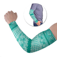 Hawaiian Hibiscus Honu Arm Sleeves Turquoise Mele Kalikimaka Palaka Spirit - Polynesian Pride
