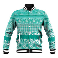 Hawaiian Hibiscus Honu Baseball Jacket Turquoise Mele Kalikimaka Palaka Spirit - Polynesian Pride