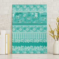 Hawaiian Hibiscus Honu Canvas Wall Art Turquoise Mele Kalikimaka Palaka Spirit - Polynesian Pride