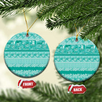Hawaiian Hibiscus Honu Ceramic Ornament Turquoise Mele Kalikimaka Palaka Spirit - Polynesian Pride