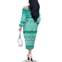 Hawaiian Hibiscus Honu Family Matching Off The Shoulder Long Sleeve Dress and Hawaiian Shirt Turquoise Mele Kalikimaka Palaka Spirit LT9 - Polynesian Pride