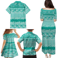 Hawaiian Hibiscus Honu Family Matching Puletasi and Hawaiian Shirt Turquoise Mele Kalikimaka Palaka Spirit LT9 - Polynesian Pride