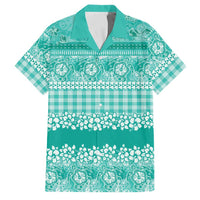 Hawaiian Hibiscus Honu Family Matching Summer Maxi Dress and Hawaiian Shirt Turquoise Mele Kalikimaka Palaka Spirit LT9 Dad's Shirt - Short Sleeve Turquoise - Polynesian Pride