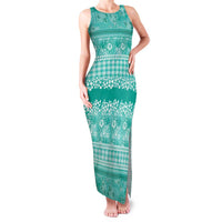 Hawaiian Hibiscus Honu Family Matching Tank Maxi Dress and Hawaiian Shirt Turquoise Mele Kalikimaka Palaka Spirit LT9 Turquoise - Polynesian Pride