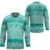 Hawaiian Hibiscus Honu Hockey Jersey Turquoise Mele Kalikimaka Palaka Spirit - Polynesian Pride