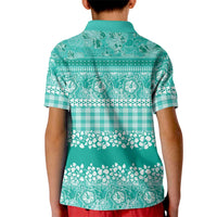Hawaiian Hibiscus Honu Kid Polo Shirt Turquoise Mele Kalikimaka Palaka Spirit - Polynesian Pride