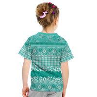 Hawaiian Hibiscus Honu Kid T Shirt Turquoise Mele Kalikimaka Palaka Spirit - Polynesian Pride