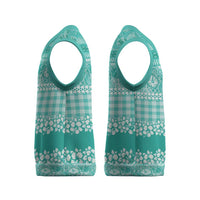 Hawaiian Hibiscus Honu Christmas Knitted V-Neck Vest Turquoise Mele Kalikimaka Palaka Spirit - Polynesian Pride