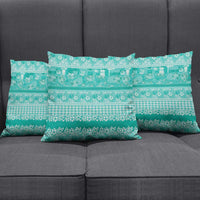 Hawaiian Hibiscus Honu Pillow Cover Turquoise Mele Kalikimaka Palaka Spirit - Polynesian Pride