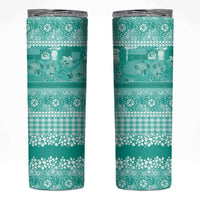 Hawaiian Hibiscus Honu Skinny Tumbler Turquoise Mele Kalikimaka Palaka Spirit LT9 Turquoise - Polynesian Pride