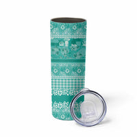 Hawaiian Hibiscus Honu Skinny Tumbler Turquoise Mele Kalikimaka Palaka Spirit LT9 - Polynesian Pride