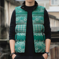 Hawaiian Hibiscus Honu Sleeveless Puffer Jacket Turquoise Mele Kalikimaka Palaka Spirit - Polynesian Pride