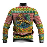 Hawaiian Pineapples Skull Baseball Jacket Mele Kalikimaka Palaka Quilt Pattern - Polynesian Pride