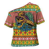 Hawaiian Pineapples Skull Cross Shoulder Shirt Mele Kalikimaka Palaka Quilt Pattern - Polynesian Pride
