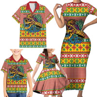 Hawaiian Pineapples Skull Family Matching Short Sleeve Bodycon Dress and Hawaiian Shirt Mele Kalikimaka Palaka Quilt Pattern LT9 - Polynesian Pride