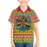 Hawaiian Pineapples Skull Family Matching Tank Maxi Dress and Hawaiian Shirt Mele Kalikimaka Palaka Quilt Pattern LT9 - Polynesian Pride