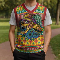 Hawaiian Pineapples Skull Christmas Knitted V-Neck Vest Mele Kalikimaka Palaka Quilt Pattern LT9 - Polynesian Pride