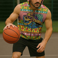 Hawaiian Pineapples Skull Sleeveless Zip Hoodie Mele Kalikimaka Palaka Quilt Pattern - Polynesian Pride