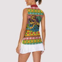 Hawaiian Pineapples Skull Women Sleeveless Polo Shirt Mele Kalikimaka Palaka Quilt Pattern - Polynesian Pride