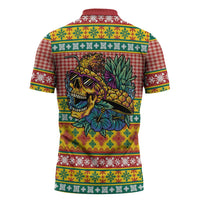 Hawaiian Pineapples Skull Zipper Polo Shirt Mele Kalikimaka Palaka Quilt Pattern - Polynesian Pride