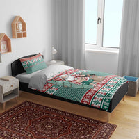 Hawaiian Funny Santa Surf Bedding Set Mele Kalikimaka Palaka Quilt Pattern - Polynesian Pride
