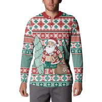 Hawaiian Funny Santa Surf Button Sweatshirt Mele Kalikimaka Palaka Quilt Pattern - Polynesian Pride