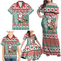 Hawaiian Funny Santa Surf Family Matching Off Shoulder Maxi Dress and Hawaiian Shirt Mele Kalikimaka Palaka Quilt Pattern LT9 - Polynesian Pride