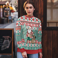 Hawaiian Funny Santa Surf Ugly Christmas Sweater Mele Kalikimaka Palaka Quilt Pattern - Polynesian Pride