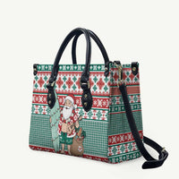 Hawaiian Funny Santa Surf Leather Bag Mele Kalikimaka Palaka Quilt Pattern - Polynesian Pride