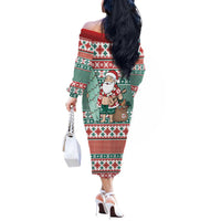 Hawaiian Funny Santa Surf Off The Shoulder Long Sleeve Dress Mele Kalikimaka Palaka Quilt Pattern LT9 - Polynesian Pride