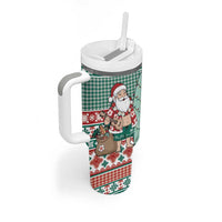 Hawaiian Funny Santa Surf Tumbler With Handle Mele Kalikimaka Palaka Quilt Pattern LT9 - Polynesian Pride
